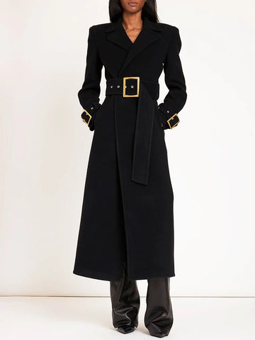 Overcoat Fitting Belted Wool Blends Long Coat