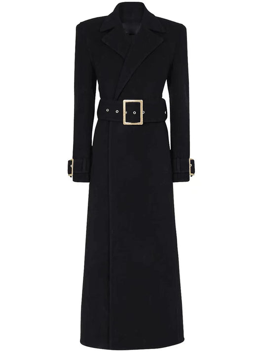 Overcoat Fitting Belted Wool Blends Long Coat